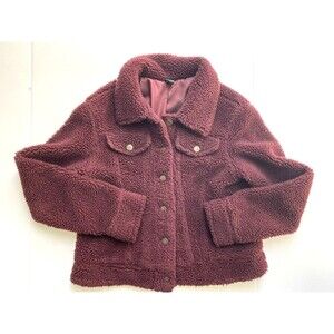 Wild Fable Maroon Burgundy Cropped Womens Sherpa Button Closure Jacket Coat Med